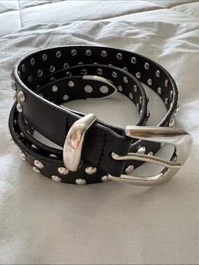 Madewell black leather belt with silver stud hardware